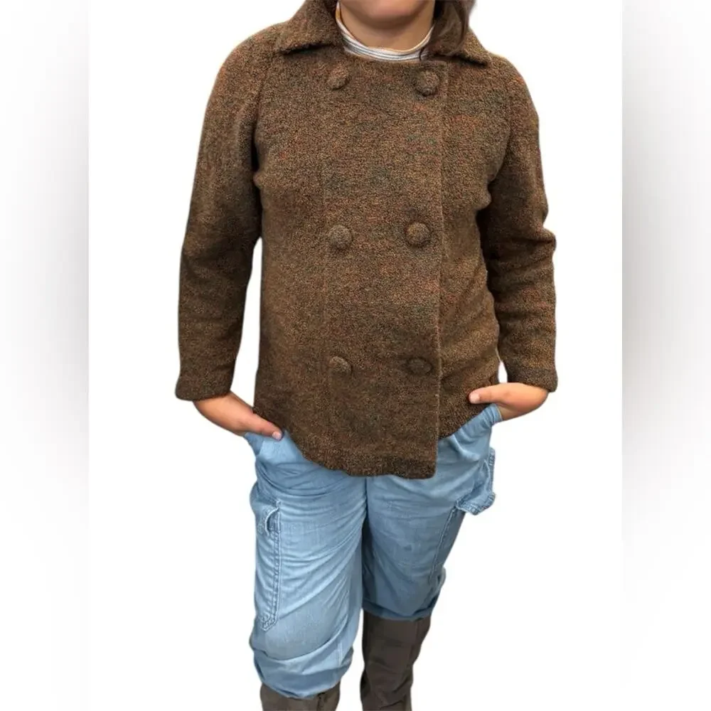 Girls Boulce Knit Brown Double Breasted Sweater  Cardigan Flecks Approx. Size 12